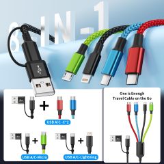 3 in 1 Multi Charging Cable 6ft, 2 Pack Nylon Braided Charger Cord with Lightning, USB C and Micro USB Connectors, Universal Phone Charging Cable for iPhone and Android Devices