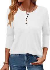 GKBK 3/4 Sleeve Womens Tops Fall Clothes Henley Casual Spring Summer Lightweight Basic Tunic Shirts