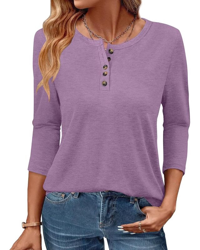 GKBK 3/4 Sleeve Womens Tops Fall Clothes Henley Casual Spring Summer Lightweight Basic Tunic Shirts
