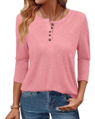 GKBK 3/4 Sleeve Womens Tops Fall Clothes Henley Casual Spring Summer Lightweight Basic Tunic Shirts