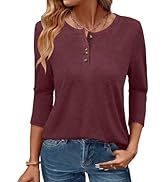 GKBK 3/4 Sleeve Womens Tops Fall Clothes Henley Casual Spring Summer Lightweight Basic Tunic Shirts