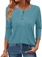 GKBK 3/4 Sleeve Womens Tops Fall Clothes Henley Casual Spring Summer Lightweight Basic Tunic Shirts