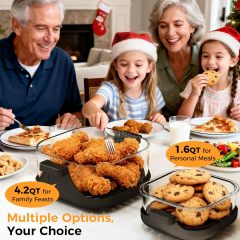 4-in-1 Portable Glass Air Fryer - 1500W, 400°F Precise Heat, 4.2QT &amp; 1.6QT Dual Glass Containers and Lids, Non-Toxic, Max Crisp/Bake/Air Fry/Recrisp,Microwave, Freezer &amp; Dishwasher Safe