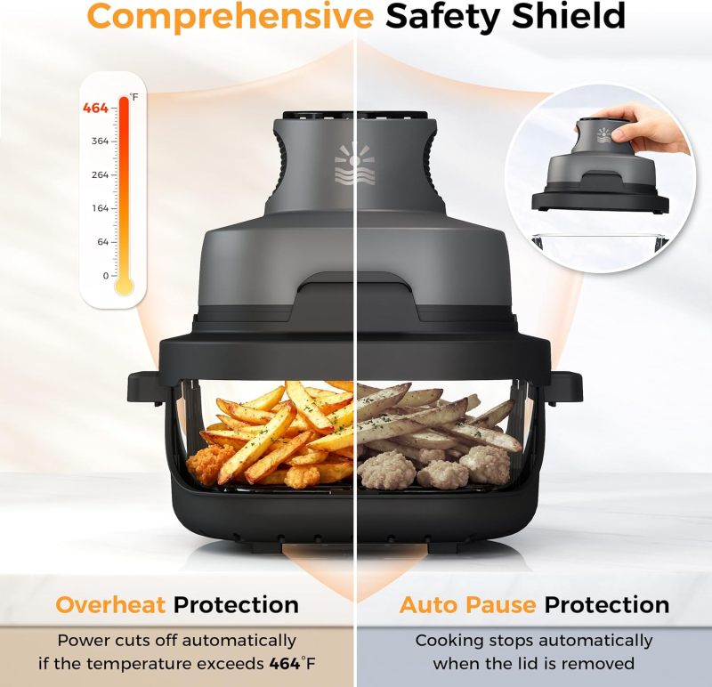 4-in-1 Portable Glass Air Fryer - 1500W, 400°F Precise Heat, 4.2QT &amp; 1.6QT Dual Glass Containers and Lids, Non-Toxic, Max Crisp/Bake/Air Fry/Recrisp,Microwave, Freezer &amp; Dishwasher Safe