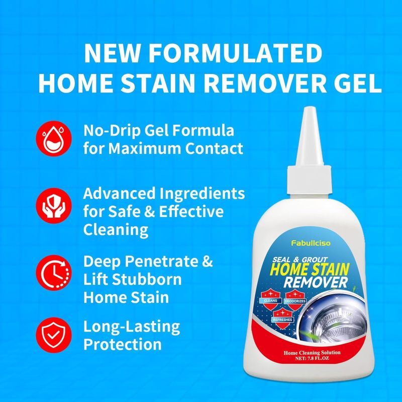 Home Stain Remover Gel – Stubborn Stain Cleaner No Harsh Scrubbing Required (Front Loader Washing Machine Seal Washing Machine Seals, Sinks & Tiles | No-Slip Formula | 8H Penetration)