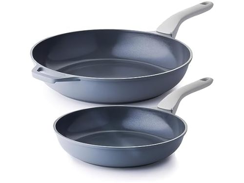 PRICUSIS Nonstick Ceramic Frying Pan Skillet, 10+12 Inch Induction Compatible with Stay Cool Handle, Healthy PTFE PFAS & PFOA Free Omelet Pan, Dishwasher Safe (Blueberry Gray)