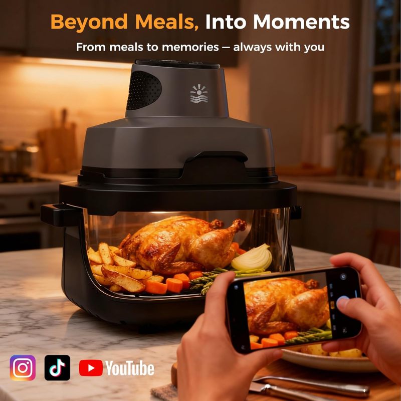 4-in-1 Portable Glass Air Fryer - 1500W, 400°F Precise Heat, 4.2QT &amp; 1.6QT Dual Glass Containers and Lids, Non-Toxic, Max Crisp/Bake/Air Fry/Recrisp,Microwave, Freezer &amp; Dishwasher Safe