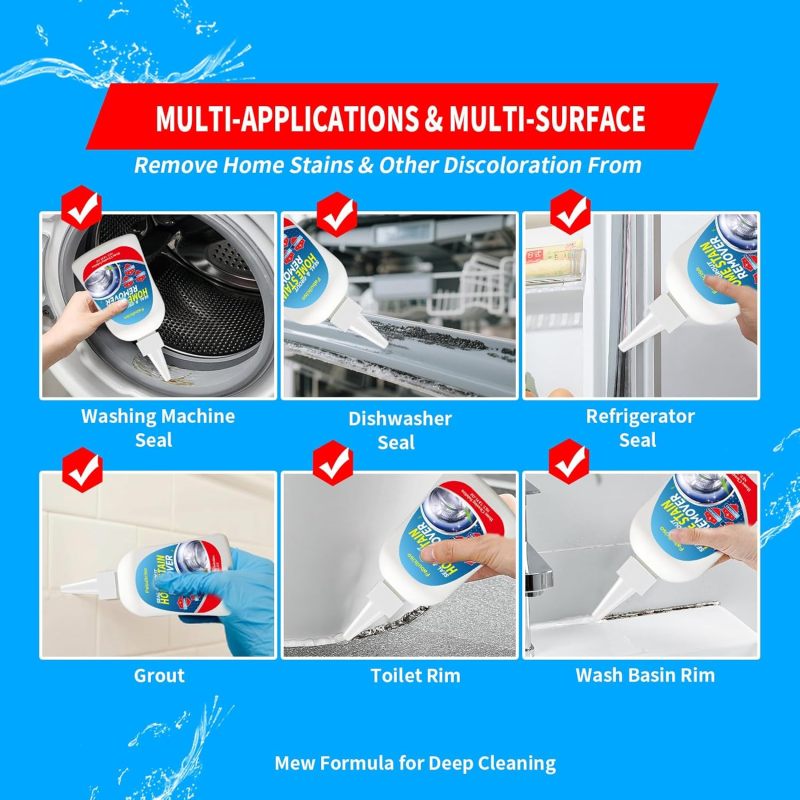 Home Stain Remover Gel – Stubborn Stain Cleaner No Harsh Scrubbing Required (Front Loader Washing Machine Seal Washing Machine Seals, Sinks & Tiles | No-Slip Formula | 8H Penetration)