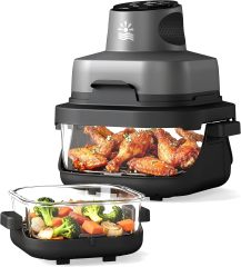 4-in-1 Portable Glass Air Fryer - 1500W, 400°F Precise Heat, 4.2QT &amp; 1.6QT Dual Glass Containers and Lids, Non-Toxic, Max Crisp/Bake/Air Fry/Recrisp,Microwave, Freezer &amp; Dishwasher Safe