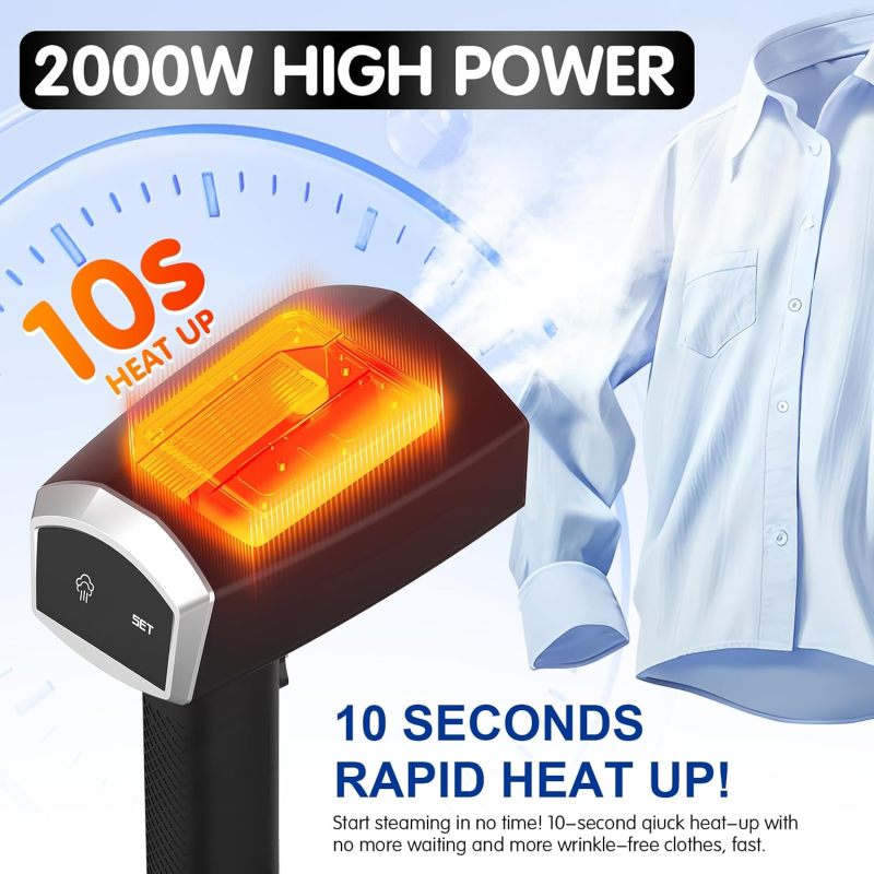 2000W Powerful Handheld Steamer for Clothes, 10-Second Heat-Up, 40g/min Steaming, 350ml Tank, 3 Adjustable Settings &amp; Leak-Proof Design, Portable Garment Steamer for Travel and Home Use