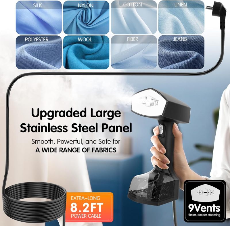 2000W Powerful Handheld Steamer for Clothes, 10-Second Heat-Up, 40g/min Steaming, 350ml Tank, 3 Adjustable Settings &amp; Leak-Proof Design, Portable Garment Steamer for Travel and Home Use