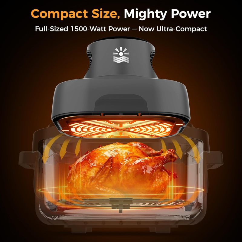 4-in-1 Portable Glass Air Fryer - 1500W, 400°F Precise Heat, 4.2QT &amp; 1.6QT Dual Glass Containers and Lids, Non-Toxic, Max Crisp/Bake/Air Fry/Recrisp,Microwave, Freezer &amp; Dishwasher Safe