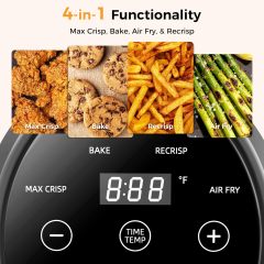 4-in-1 Portable Glass Air Fryer - 1500W, 400°F Precise Heat, 4.2QT &amp; 1.6QT Dual Glass Containers and Lids, Non-Toxic, Max Crisp/Bake/Air Fry/Recrisp,Microwave, Freezer &amp; Dishwasher Safe
