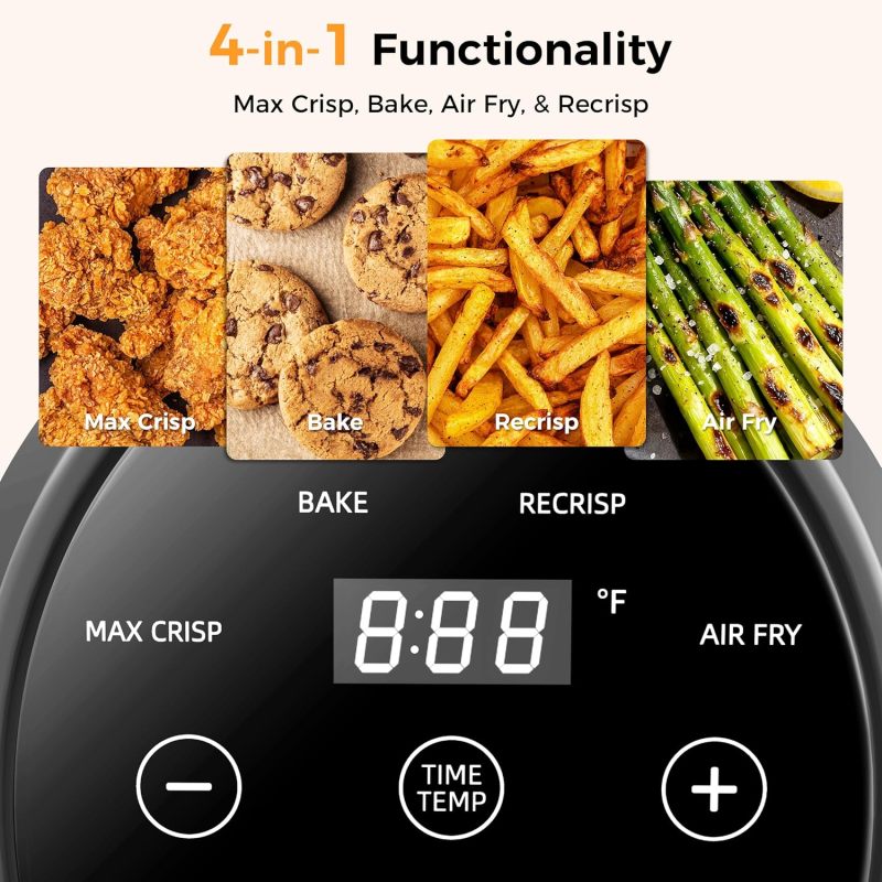 4-in-1 Portable Glass Air Fryer - 1500W, 400°F Precise Heat, 4.2QT &amp; 1.6QT Dual Glass Containers and Lids, Non-Toxic, Max Crisp/Bake/Air Fry/Recrisp,Microwave, Freezer &amp; Dishwasher Safe