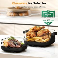 4-in-1 Portable Glass Air Fryer - 1500W, 400°F Precise Heat, 4.2QT &amp; 1.6QT Dual Glass Containers and Lids, Non-Toxic, Max Crisp/Bake/Air Fry/Recrisp,Microwave, Freezer &amp; Dishwasher Safe