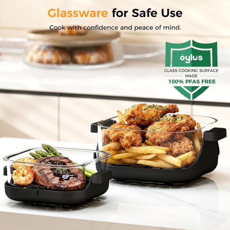 4-in-1 Portable Glass Air Fryer - 1500W, 400°F Precise Heat, 4.2QT &amp; 1.6QT Dual Glass Containers and Lids, Non-Toxic, Max Crisp/Bake/Air Fry/Recrisp,Microwave, Freezer &amp; Dishwasher Safe
