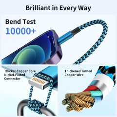 Multi Charging Cable 4ft 2Pack, Doub Tyep-C 4 in 1 Charging cable Nylon Braided Lightning iPhone Charger,Universal Charger Phone Cord With Type-C,Micro USB,IP Port for iPhone17-5/Android -Multicolor