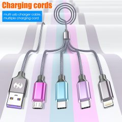Multi Charging Cable 4ft 2Pack, Doub Tyep-C 4 in 1 Charging cable Nylon Braided Lightning iPhone Charger,Universal Charger Phone Cord With Type-C,Micro USB,IP Port for iPhone17-5/Android -Multicolor