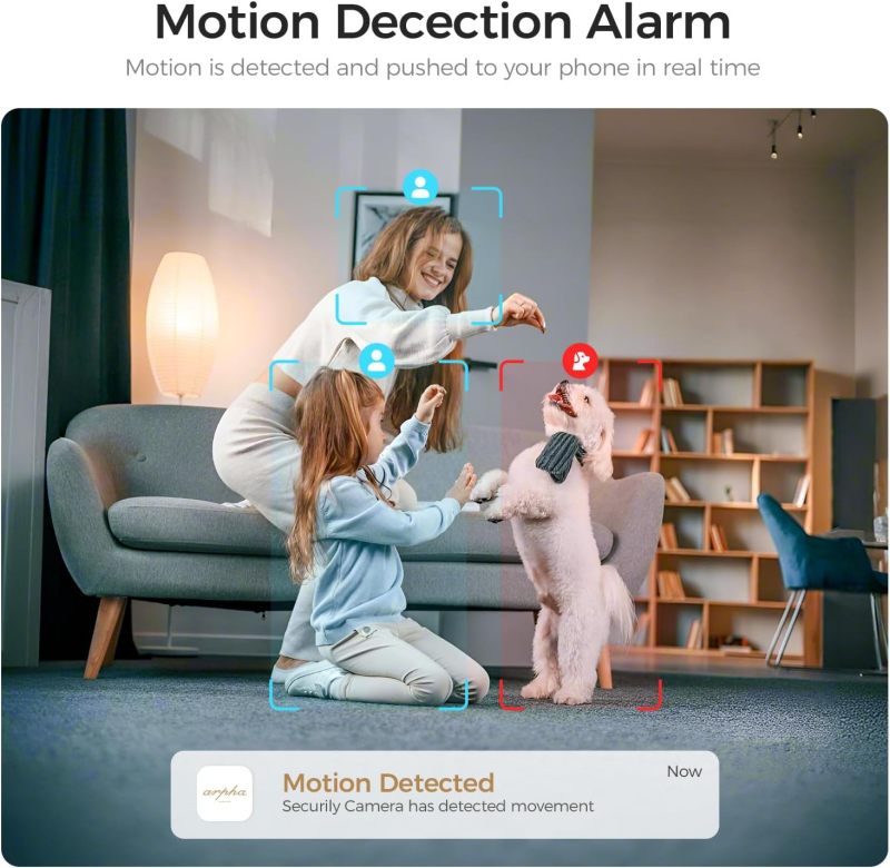 ARPHA 4K Indoor Security Camera, WiFi Pet Camera for Home Security with PIR Human Detection, Sound Detection, Night Version Two-Way Talk, Support TF Card &amp; Cloud