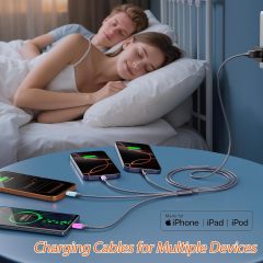 Multi Charging Cable 4ft 2Pack, Doub Tyep-C 4 in 1 Charging cable Nylon Braided Lightning iPhone Charger,Universal Charger Phone Cord With Type-C,Micro USB,IP Port for iPhone17-5/Android -Multicolor