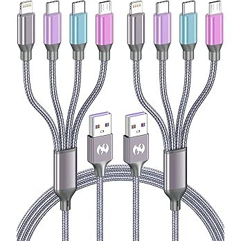 4ft-2Pack-multi charging cable-4in1-TC-Micro-USB-Light-for-iP-17-5-Multicol