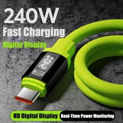 USB C Cable, 240W 4.92FT 6A Fast Charging USB C Charger Cable with LED Display, Zinc Alloy Silicone USB C to USB C Cable for iPhone 16/Pro/Plus/Pro Max, MacBook, iPad Pro, Galaxy S24/S23