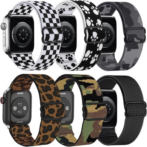 6 Pack Stretchy Solo Loop Compatible with Apple Watch Band 38mm 40mm 41mm 42mm 44mm 45mm 49mm Women Men,Soft Nylon Elastic Braided Strap Wristband for iWatch Series Ultra 10 9 8 7 6 5 4 3 2 1 SE (38mm40mm41mm, micai/greymic/blackwhite/paw/baowen/black/)