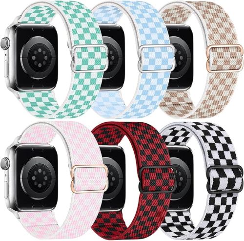 MITEV 6 Pack Stretchy Solo Loop Compatible with Apple Watch Band 38mm 40mm 41mm 42mm 44mm 46mm 45mm 49mm Women,Soft Nylon Elastic Braided Strap Wristband for iWatch Series 11 10 9 8 7 6 5 4 3 Ultra/SE