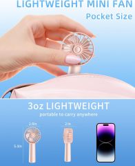 Handheld Fan, Portable Mini Fan 3 Speeds, 1800mAh Personal Small Hand Fans Battery Operated for Makeup Eyelash, USB Rechargeable, Travel Gifts for Stylish Girls Women Kids