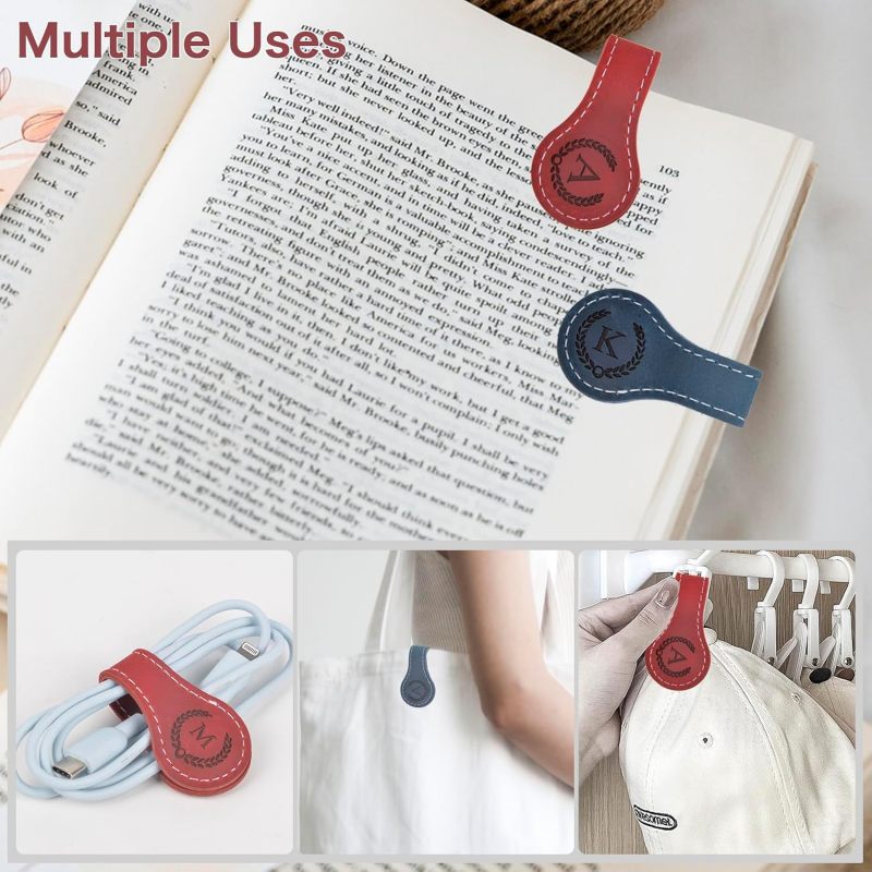 Nerien Personalized Magnetic Leather Bookmark, Engraved Letter Weighted Vintage Genuine Book Markers for Reading Women, Writers Poets Initial Gift for Book Lovers Reader Men Kids Boys Girls (S, Red)