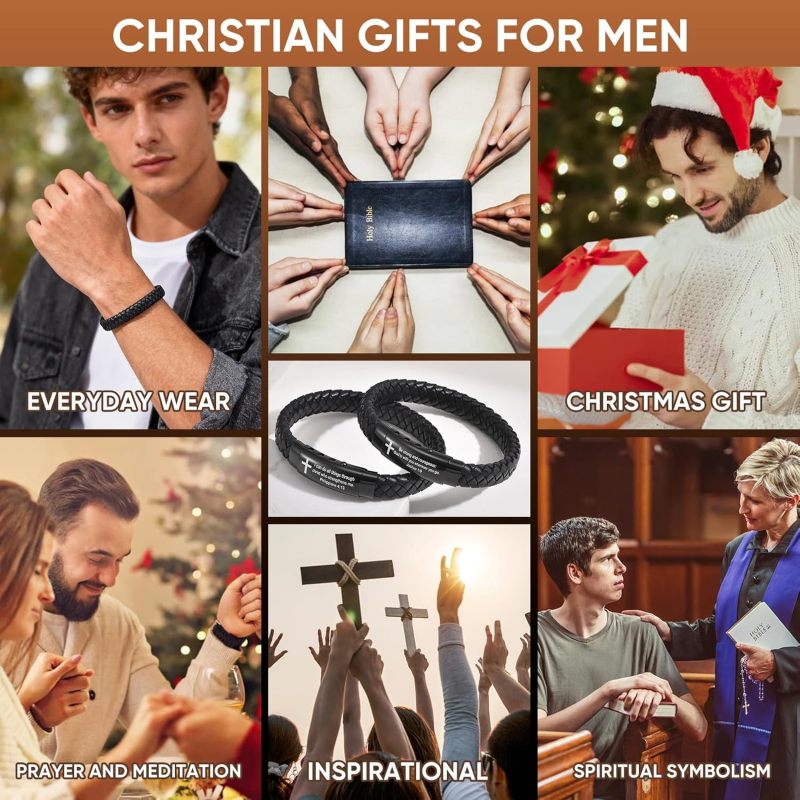 Cross Bracelet for Men Him - Triple Protection Hematite Black Obsidian Tiger Eye Beaded Bracelets, Faith Religious Happy Easter Catholic Christian Communion Baptism Gift Easter Basket Stuffers