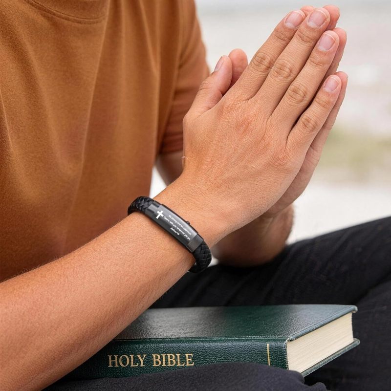 Cross Bracelet for Men Him - Triple Protection Hematite Black Obsidian Tiger Eye Beaded Bracelets, Faith Religious Happy Easter Catholic Christian Communion Baptism Gift Easter Basket Stuffers