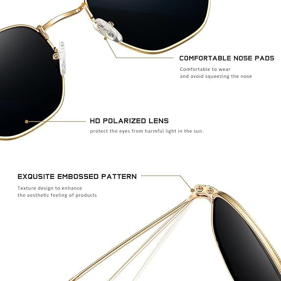 Polarized Sunglasses for Womens Men Trendy Square Hexagonal Flat Mirrored Sun Glasses UV Protection