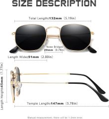 Polarized Sunglasses for Womens Men Trendy Square Hexagonal Flat Mirrored Sun Glasses UV Protection