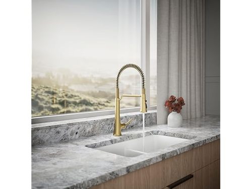 KOHLER 23765-2MB Tone Semi Professional Kitchen Sink Faucet, Pre-Rinse Kitchen Faucet, Commercial Faucet, Vibrant Brushed Moderne Brass