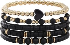 Alegend Titanium Steel (Not Rust, Resist Corruption, Easily Clean) 18K Gold Plated Single Bracelets + 14K Gold Plated Stackable Multilayer Bracelets