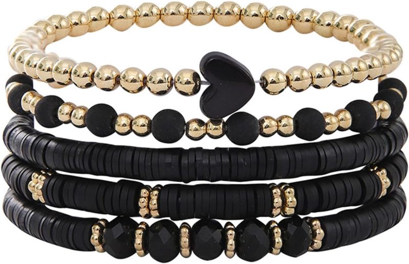 Alegend Titanium Steel (Not Rust, Resist Corruption, Easily Clean) 18K Gold Plated Single Bracelets + 14K Gold Plated Stackable Multilayer Bracelets