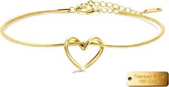 Alegend Titanium Steel (Not Rust, Resist Corruption, Easily Clean) 18K Gold Plated Single Bracelets + 14K Gold Plated Stackable Multilayer Bracelets