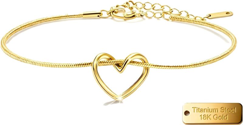 Alegend Titanium Steel (Not Rust, Resist Corruption, Easily Clean) 18K Gold Plated Single Bracelets + 14K Gold Plated Stackable Multilayer Bracelets