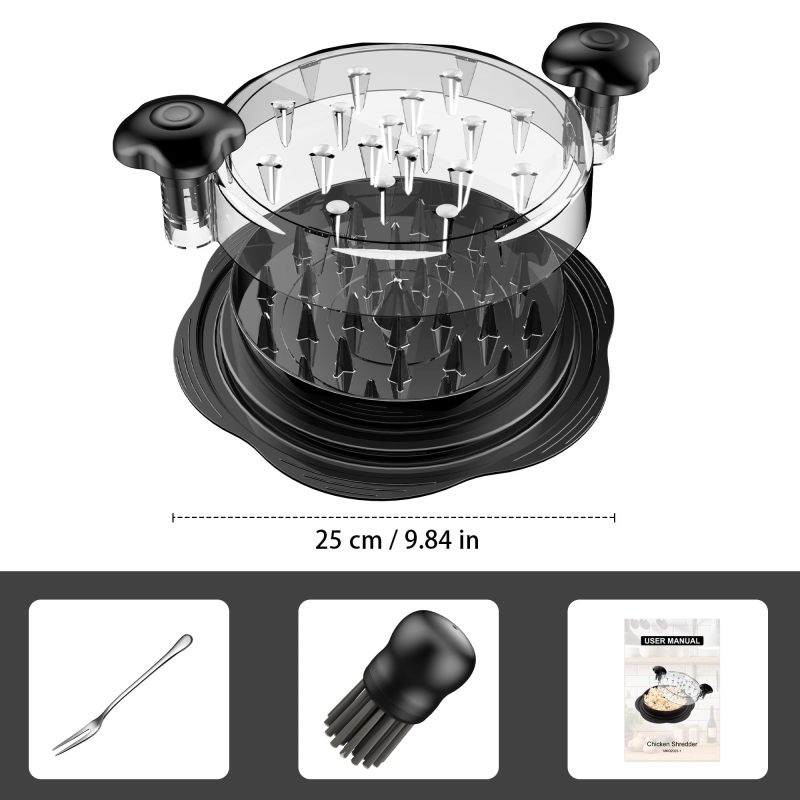 SoulLife Chicken Shredder 8 Inches, Chicken Breast Shredder Tool, Cooked Meat Shredder With Clear Lid, Ergonomic Design, Auti-slip, Easy To Clean, Chicken Shredder Tool Twist, Chicken Grinder (Black)