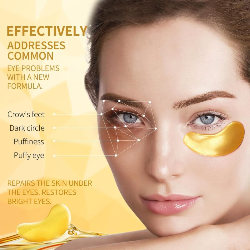 Tunbot Eye Mask - 60 Pieces - 24k Gold Eye Mask - Anti-Aging - Contains Collagen &amp; Hyaluronic Acid - Removes Dark Circles, Puffiness &amp; Wrinkles, Moisturizes - Home Skin Care