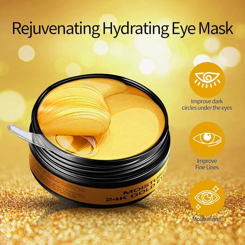 Tunbot Eye Mask - 60 Pieces - 24k Gold Eye Mask - Anti-Aging - Contains Collagen &amp; Hyaluronic Acid - Removes Dark Circles, Puffiness &amp; Wrinkles, Moisturizes - Home Skin Care
