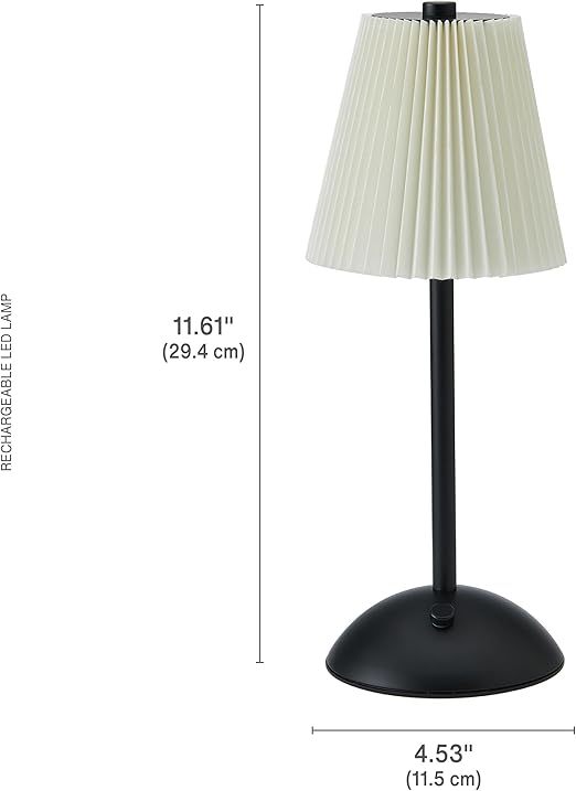 Elements 11.6-Inch Black Rechargeable LED Table Lamp - Touch Control with 3 Light Colors, Stepless Dimming, Metal Construction, 1200mAh Battery, USB-C Charging, Perfect for Home Office and Living Room