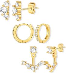 6 Pairs 14K Gold Plated Stud Earrings for Women, Hypoallergenic Cartilage Earrings for Multiple Piercing, Dainty Small Stackable Earrings Set for Jewelry Gift