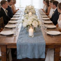 Fun Express Dusty Blue Gauze Table Runners - Wedding Table Runners Supplies - Party Kitchen Dining Home Decoration - Home Decor - Vbs Vacation Bible School Décor - 3 Piece
