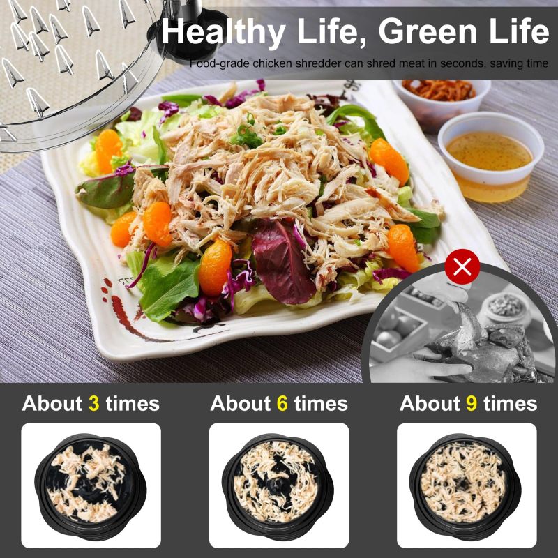 SoulLife Chicken Shredder 8 Inches, Chicken Breast Shredder Tool, Cooked Meat Shredder With Clear Lid, Ergonomic Design, Auti-slip, Easy To Clean, Chicken Shredder Tool Twist, Chicken Grinder (Black)
