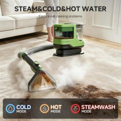 AAOBOSI Portable Carpet Cleaner Machine, 17Kpa Upholstery Steam Cleaner with Smart Voice Prompting, Self-cleaning, 4 Tools for Pets, Car, Couch and Stairs- C688, Green