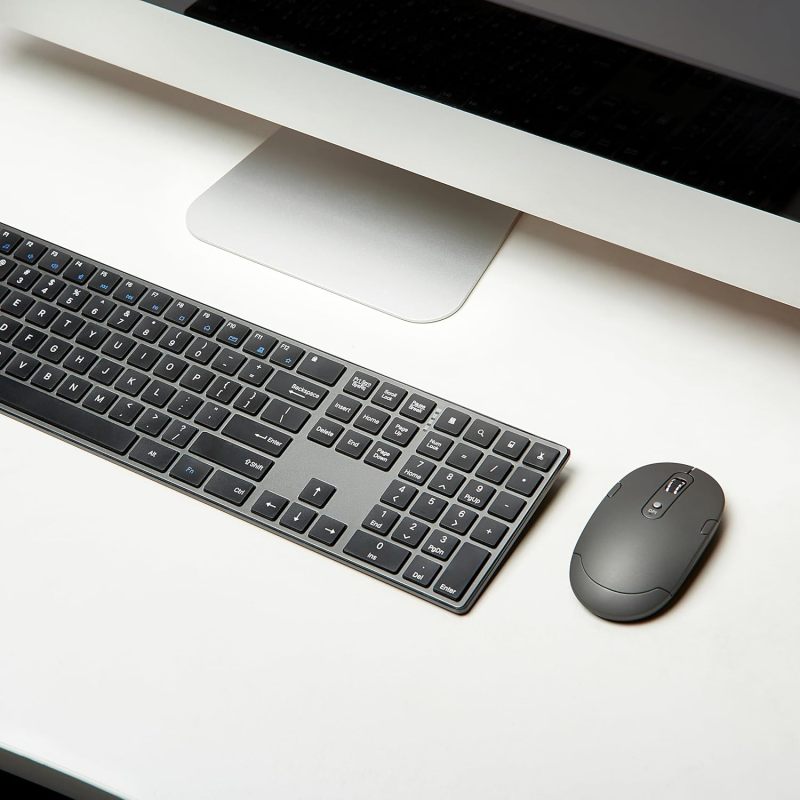 Amazon Basics Ultra Premium Wireless Keyboard and Mouse Combo, Rechargeable, Full-Size with Number Pad, Sleek Design, Plug and Play, Quiet Typing, 2.4GHz USB Receiver, Black