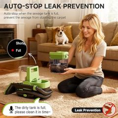 AAOBOSI Portable Carpet Cleaner Machine, 17Kpa Upholstery Steam Cleaner with Smart Voice Prompting, Self-cleaning, 4 Tools for Pets, Car, Couch and Stairs- C688, Green