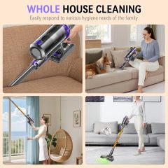 Cordless Vacuum Cleaner, 600W 55KPA 60Mins Vacuum Cleaners for Home,Anti-tangle Wireless Vacumm,Rechargeable Vacuum With Green Light,Powerful Stick Vacuum for Carpet/Hardwood Floors,Pet Hair,Purple